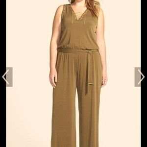 Michael Kors Olive and Gold Tie up Jumpsuit